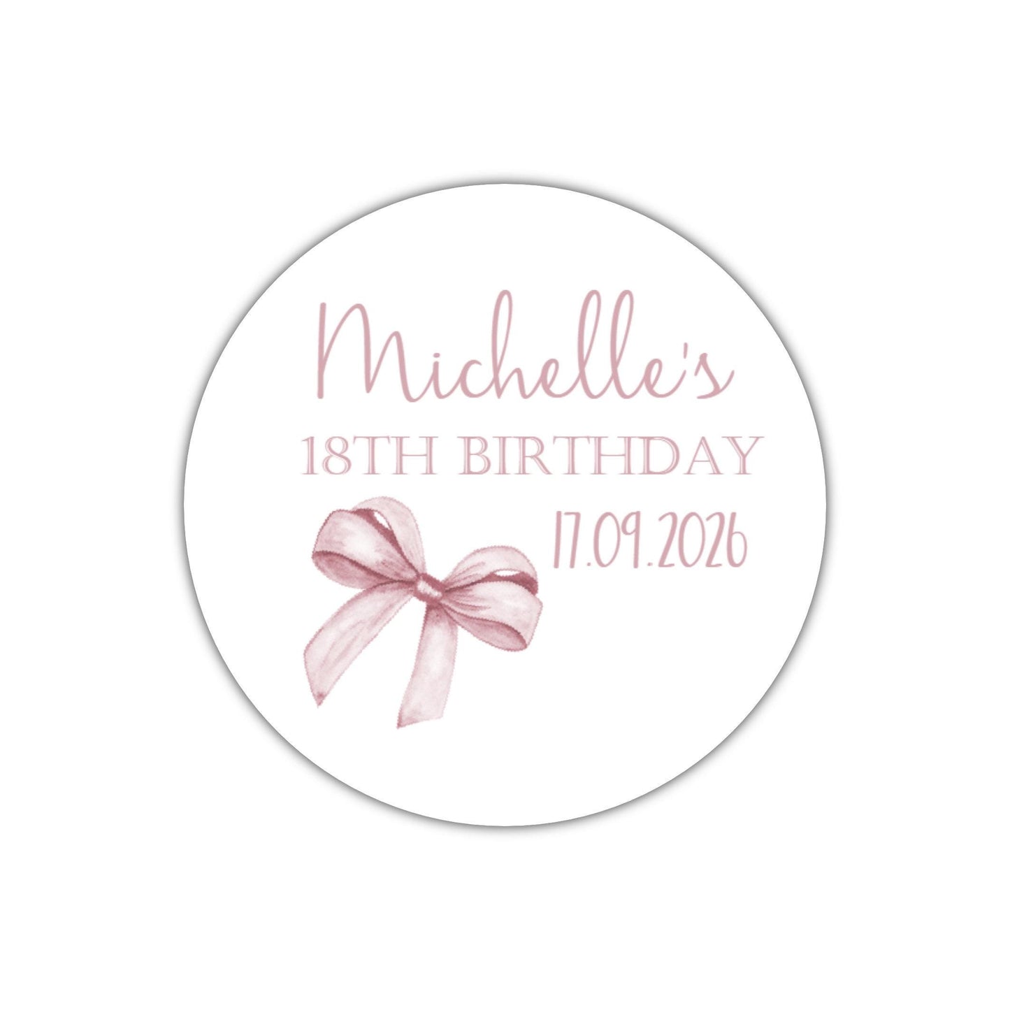 Personalised Birthday Stickers for Favours Party Bags Watercolour bow 16th 18th 21st Any Age