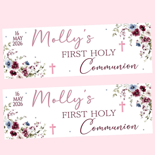 Personalised First Holy Communion Banner, Baptism Confirmation Party Decor