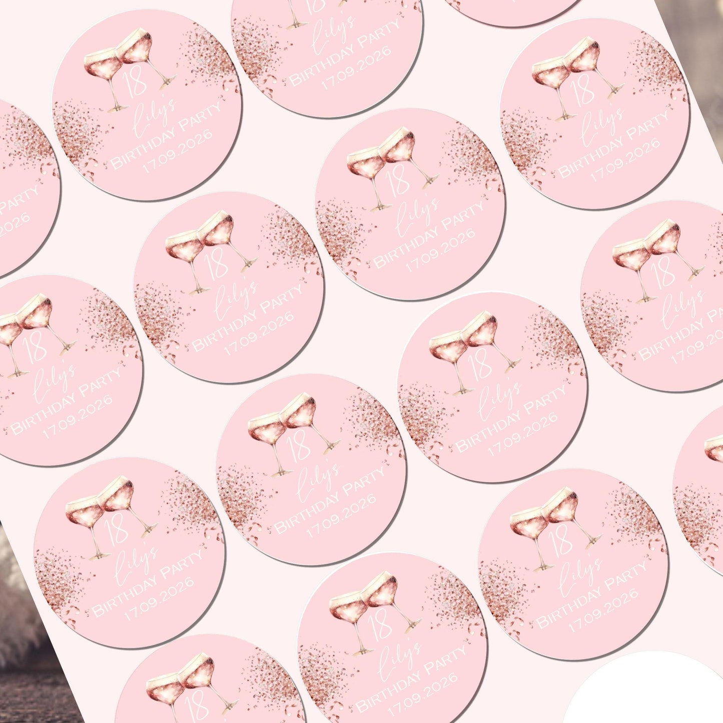 Personalised Birthday Stickers for Favours Party Bags Birthday Cake Seals Birthday Labels Celebration stickers Champagne stickers