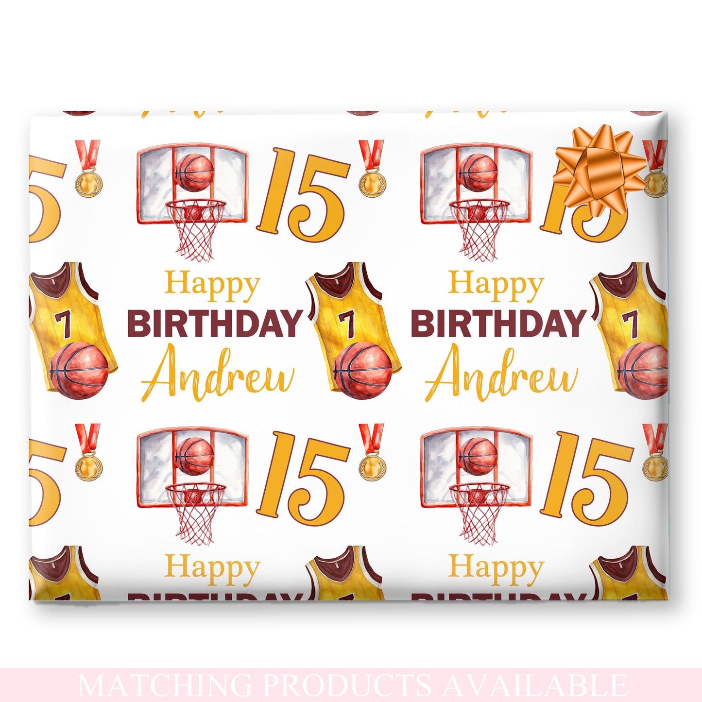 Personalised Basketball Gift Wrapping Paper,  Custom Name Age, Sports Themed Wrapping for Hoops Fans & Players