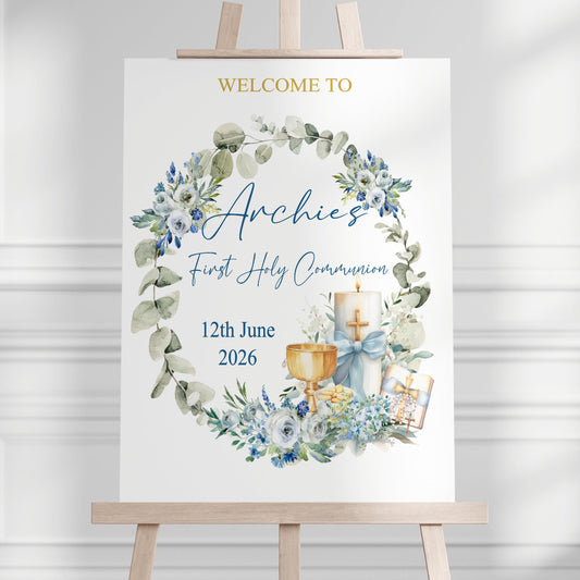 First Holy Communion Welcome Sign Personalised Printed, Custom Baptism & Christening Sign