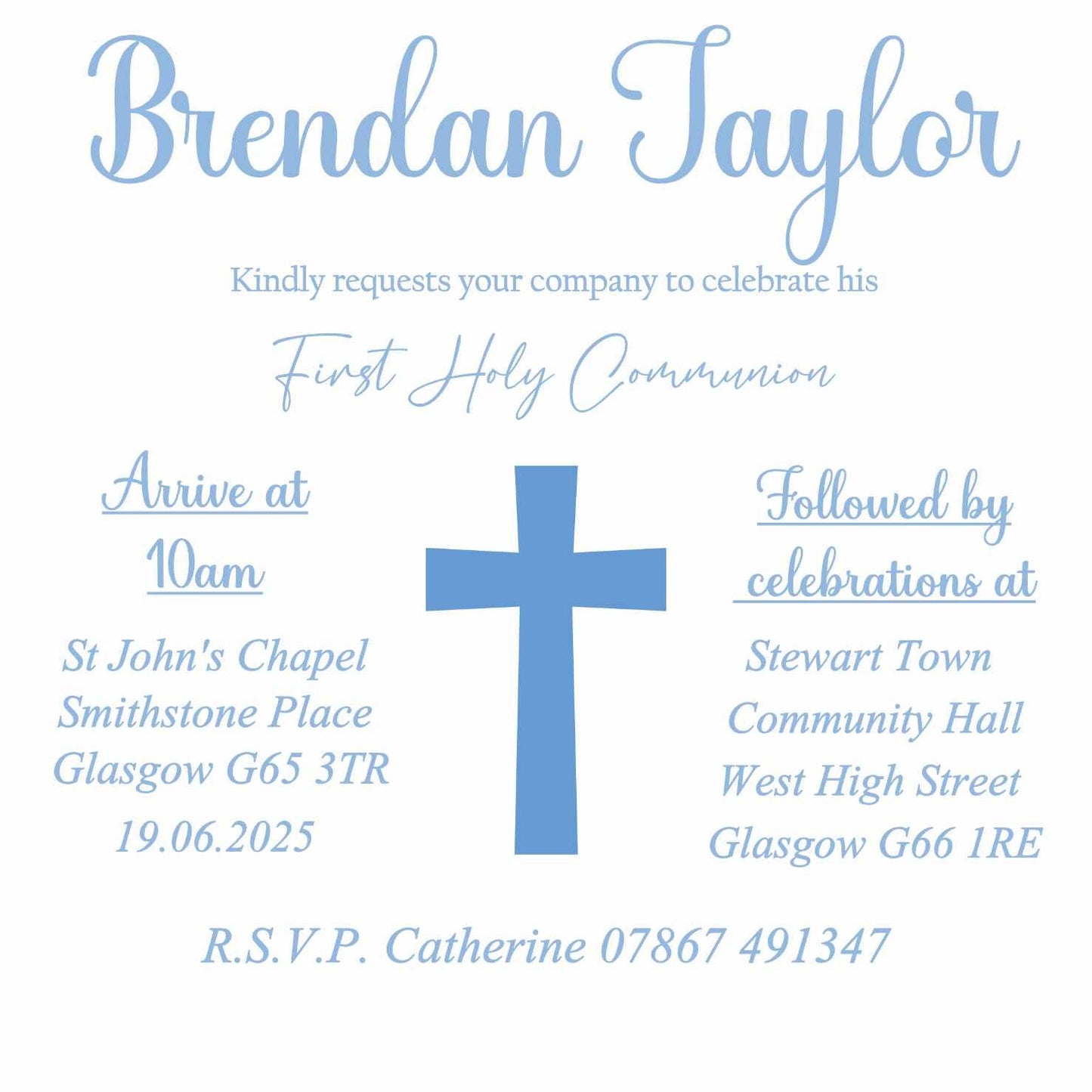 10 Printed Personalised First Holy Communion Invitations, Baptism or Confirmation Party