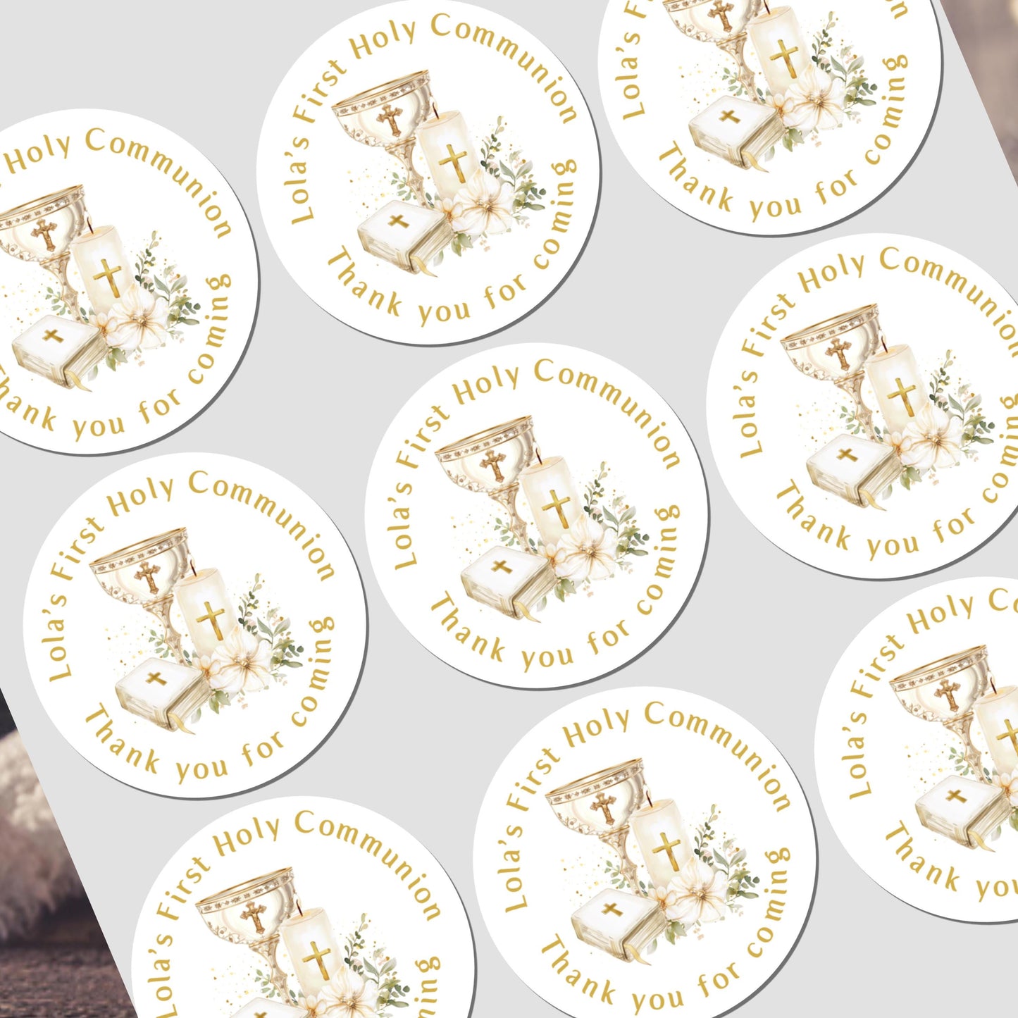 Personalised First Holy Communion Stickers, Party Bag Stickers, Sweet Cone Bags