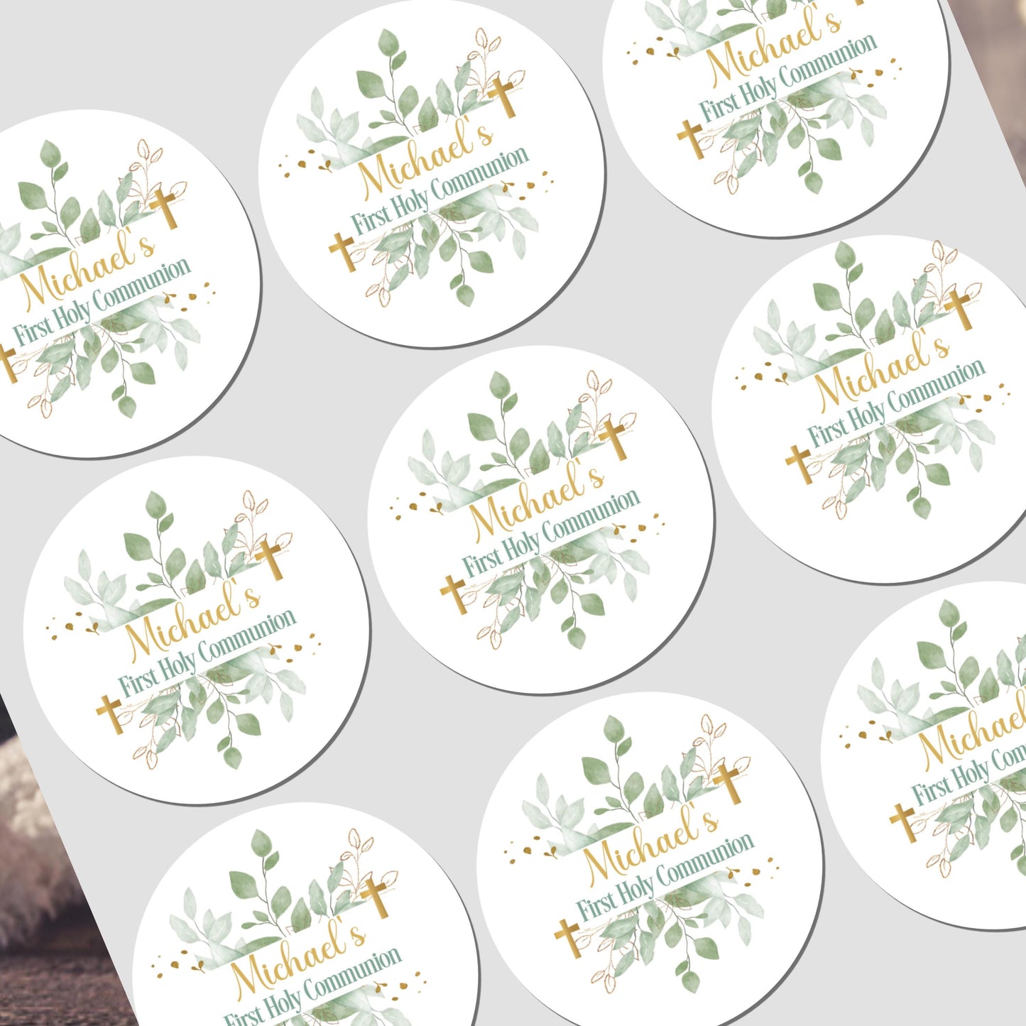 GLOSS Personalised First Holy Communion Stickers, Party Bag Stickers, Sweet Cone Bags, Christening, Baptism
