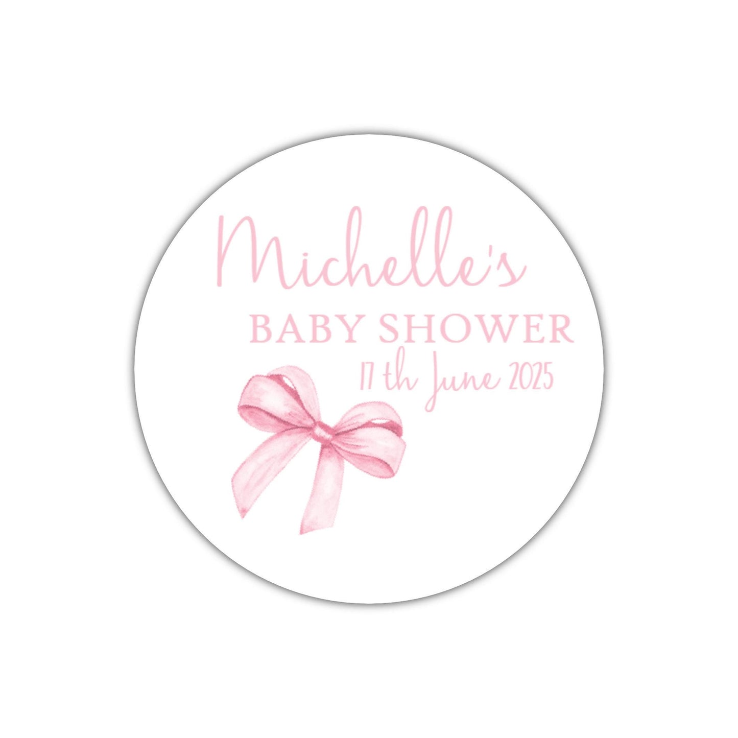 Personalised Baby Shower Stickers for Favours Party Bags Watercolour bow