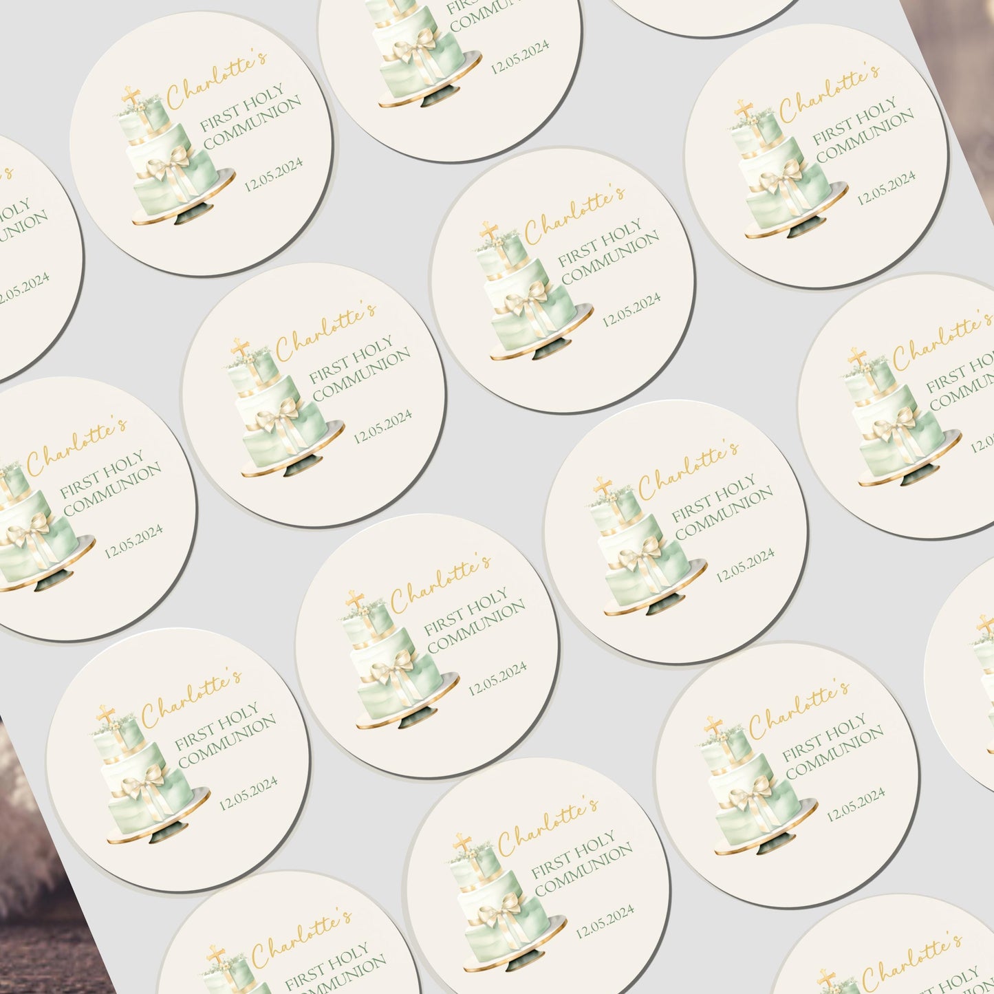 Personalised First Holy Communion Stickers, Party Bag Stickers, Sweet Cone Bags, Christening, Baptism Party Favours