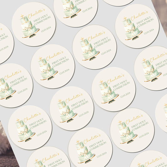 Personalised First Holy Communion Stickers, Party Bag Stickers, Sweet Cone Bags, Christening, Baptism Party Favours