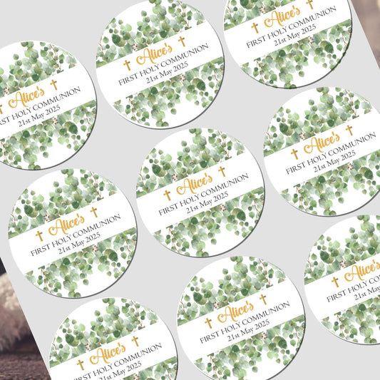 Personalised First Holy Communion Stickers, Party Bag Stickers, Sweet Cone Bags