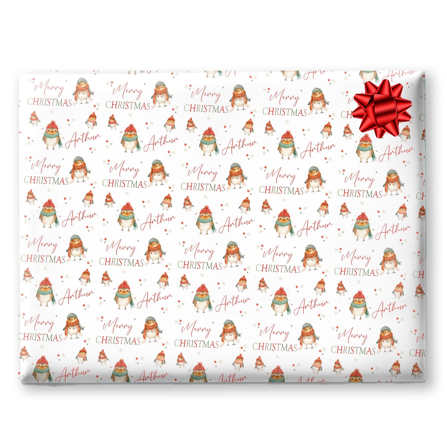 Christmas Robin Gift Wrapping Paper, Personalised Girls or Boys Paper, Gift Wrap for Her For Him