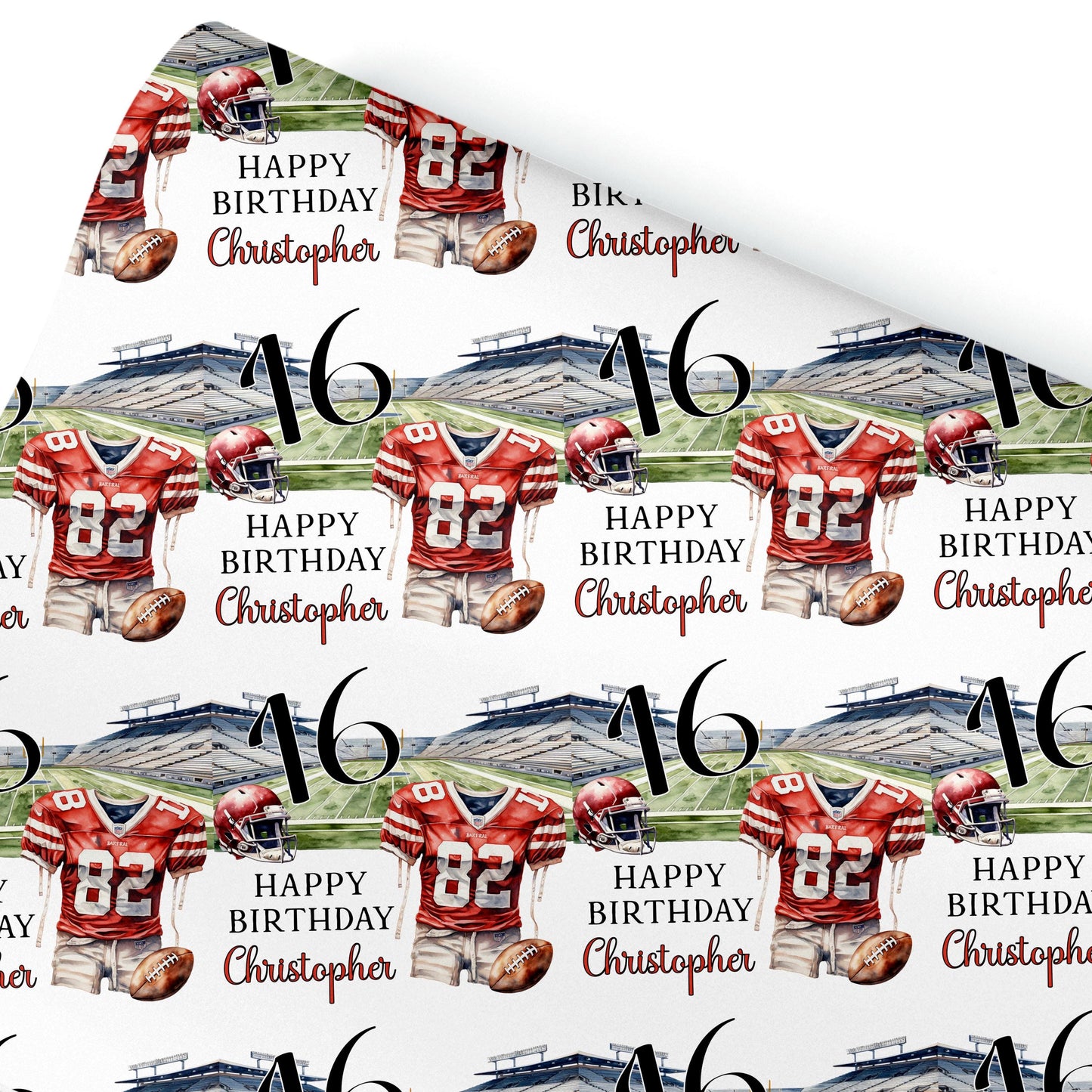 Personalised American Football Gift Wrapping Paper,  Custom Name Age, Sports Themed Wrapping