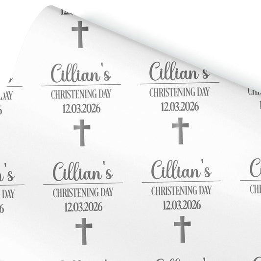 Personalised Christening Wrapping Paper – Custom Name Gift Wrap for Girl