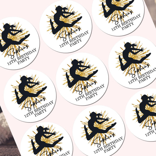 Personalised Birthday Party Stickers Gymnastic girl Dancer Party Favours Party Bags girls party Ballet Stickers Dancing stickers