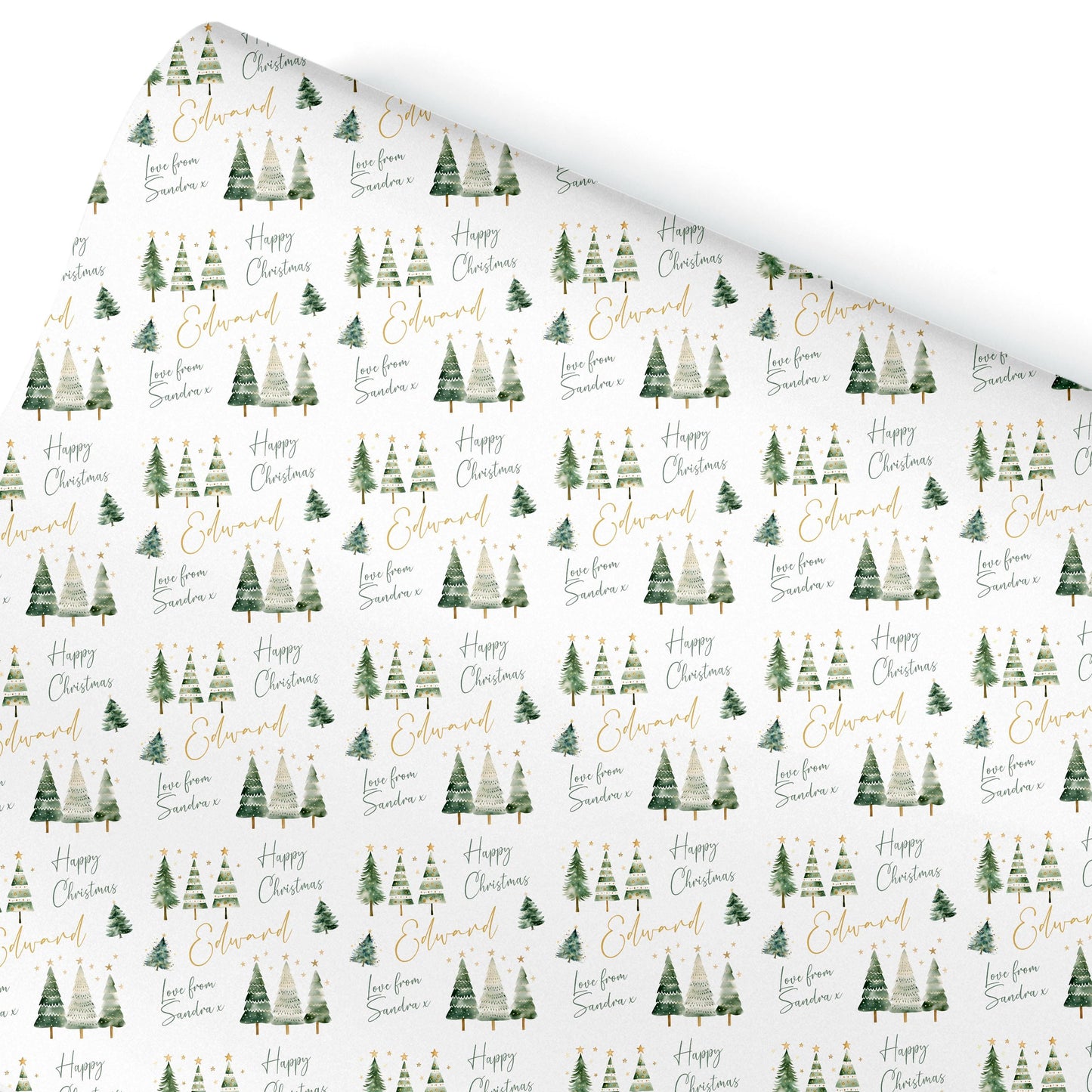 Personalised Wrapping Paper, Christmas Trees, For Her | Personalised Christmas Gift Wrap| Personalised Gift Wrap