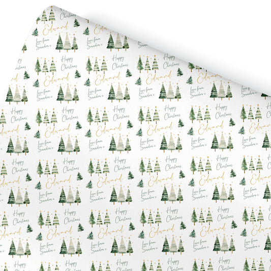 Personalised Wrapping Paper, Christmas Trees, For Her | Personalised Christmas Gift Wrap| Personalised Gift Wrap