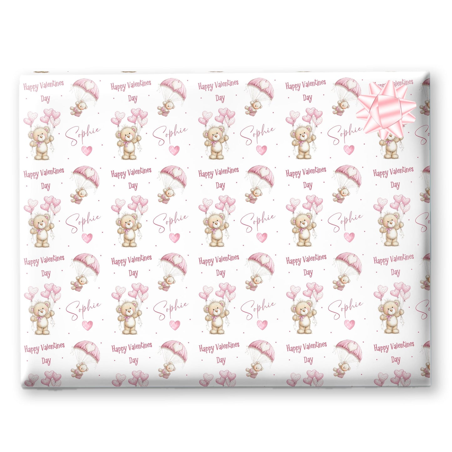 Personalised Teddy bear Valentines Wrapping Paper, Custom Gift Wrap for Kids, Birthday Baby Shower Gift Wrap Christening wrapping paper