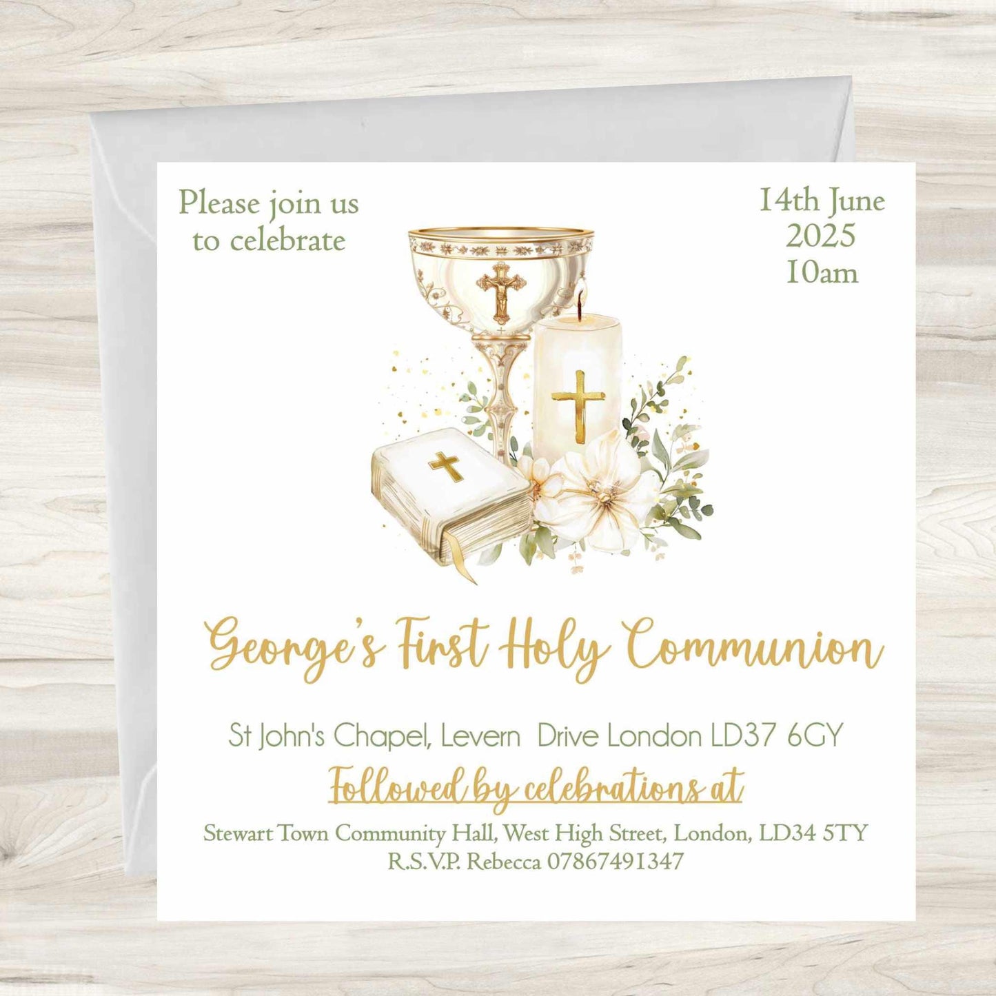 10 Printed Personalised First Holy Communion Invitations, Baptism or Confirmation Party