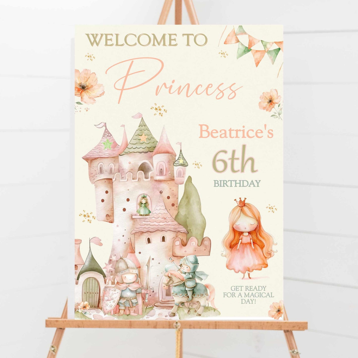 Printed Personalised Birthday Party Welcome Sign, Custom Princess Theme Sign