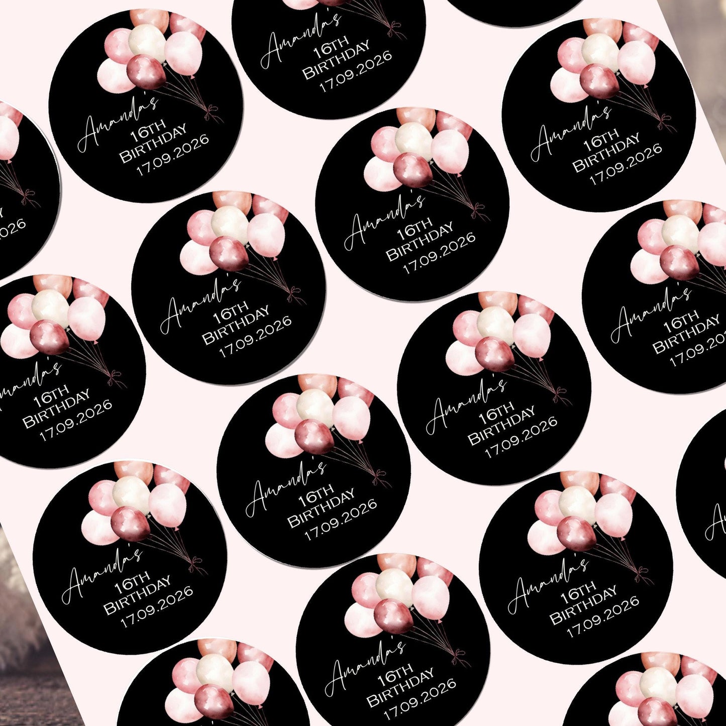 Personalised Birthday Stickers for Favours Party Bags Birthday Cake Seals Birthday Labels Celebration stickers Champagne stickers