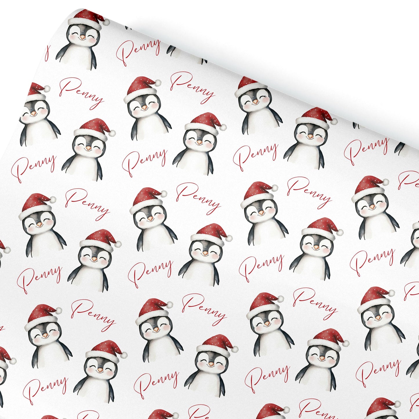 Christmas Penguin Gift Wrapping Paper,Personalised Girls or Boys Paper, Childrens Woodland Animal