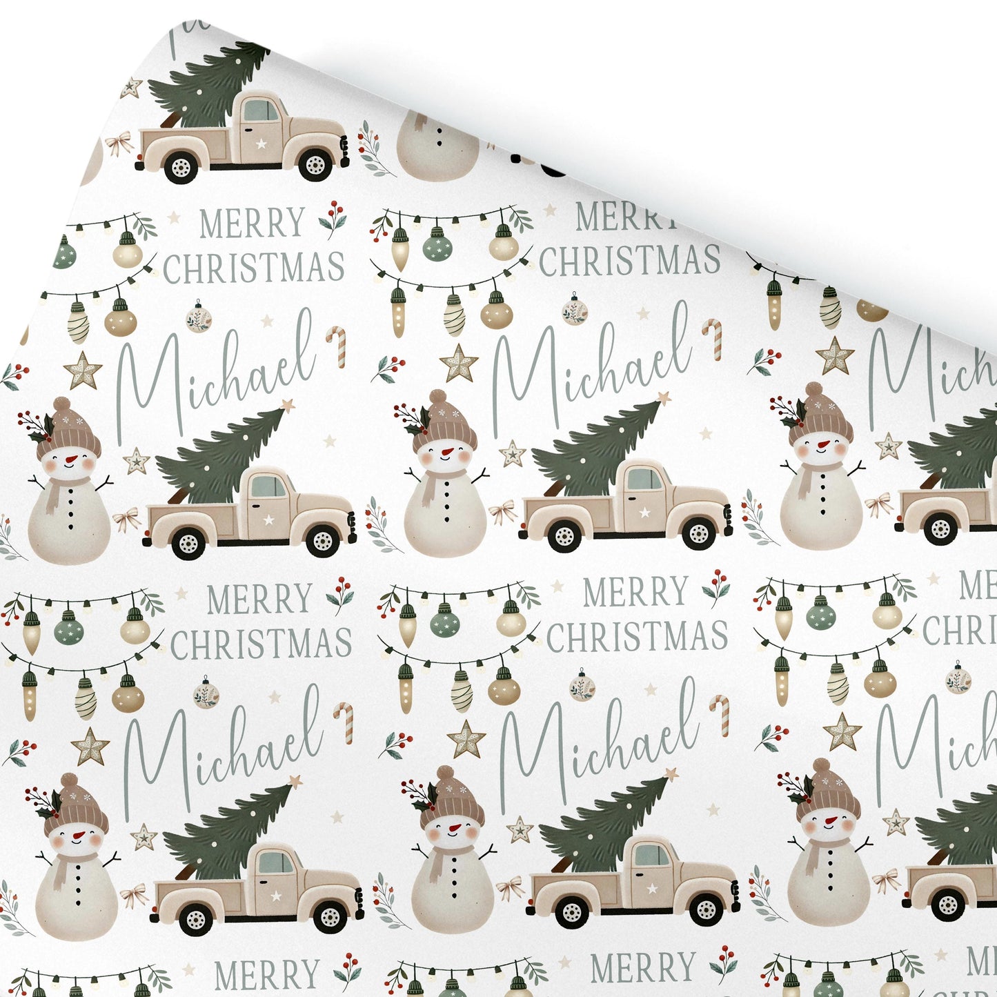Personalised Wrapping Paper For Her, For Him, Christmas Elements Deisgn, Personalised Christmas Gift Wrap, Wife ,Gran. Mum