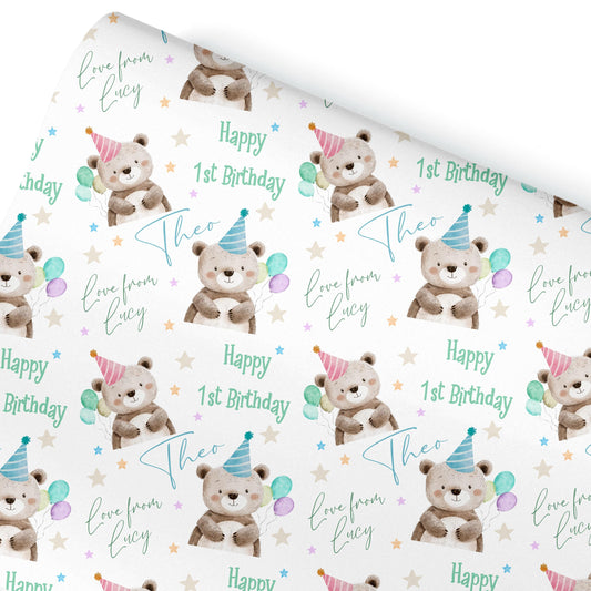 Personalised Teddy bear Wrapping Paper, Custom Gift Wrap for Kids & Baby Birthday, Christening wrapping paper, Teddy bear picnic gift ideas