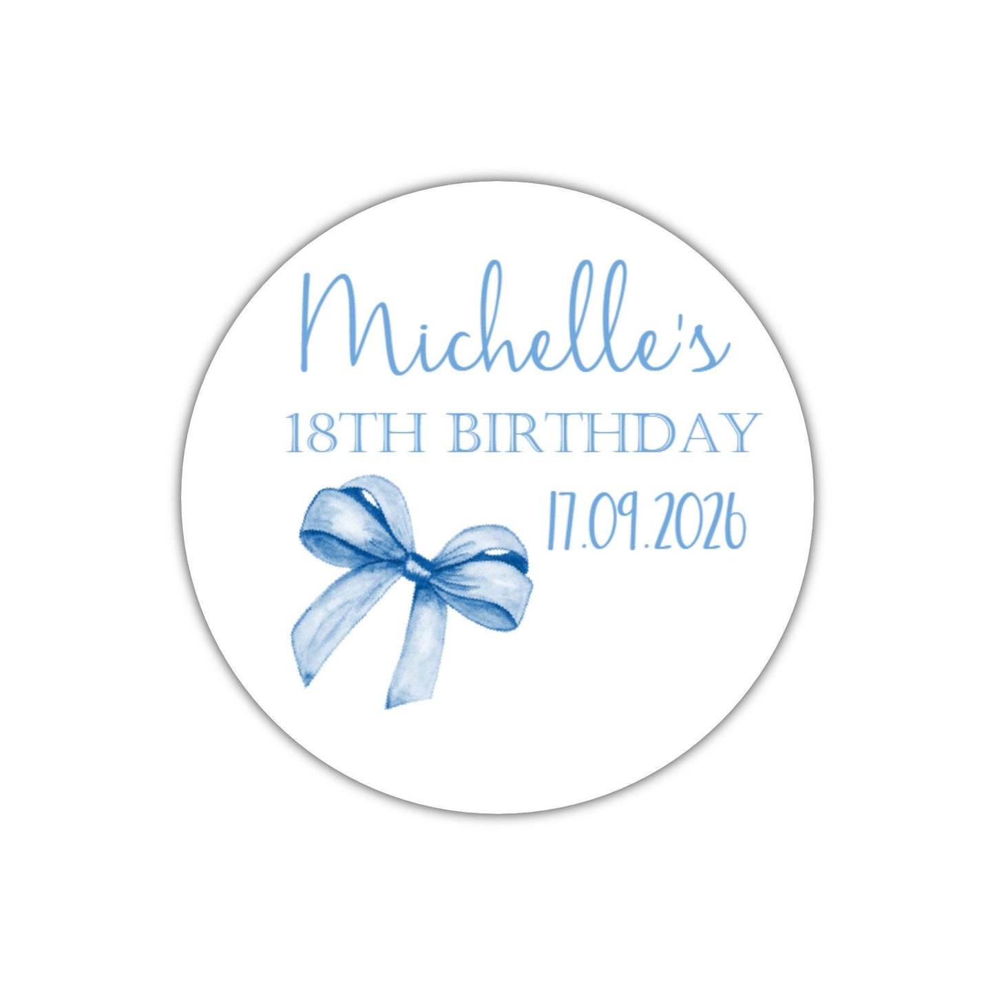 Personalised Birthday Stickers for Favours Party Bags Watercolour bow 16th 18th 21st Any Age