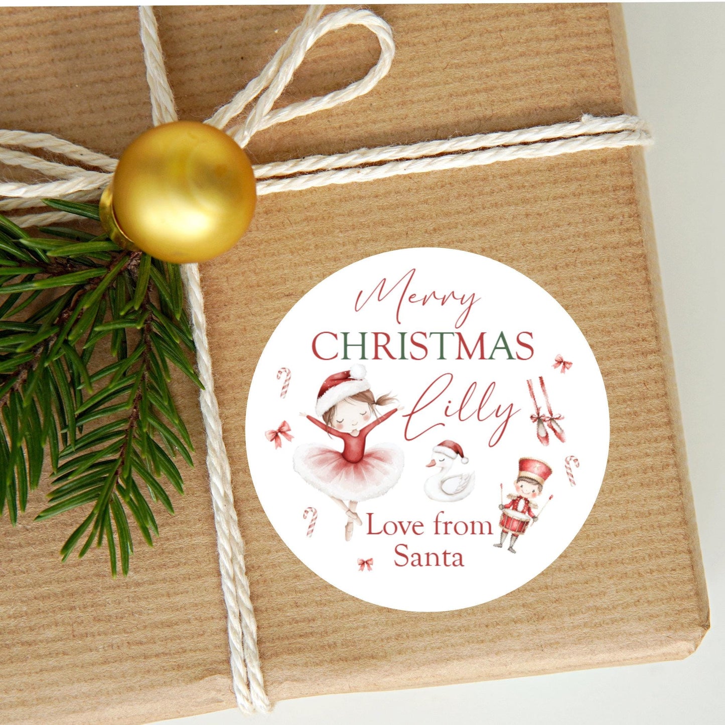 Personalised Christmas Stickers Labels For Wrapping Gifts, Name Tag, Ballerina