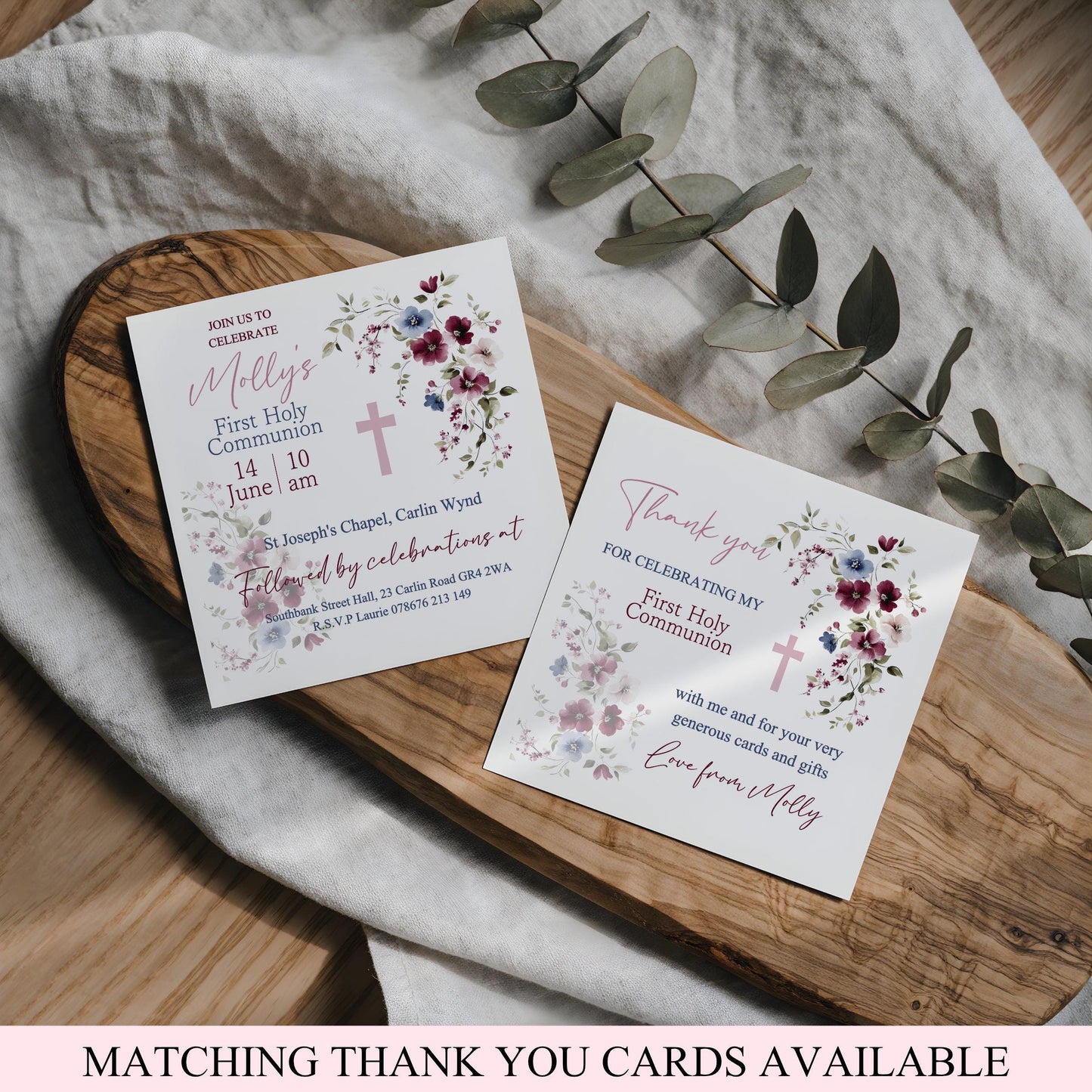 Printed Personalised First Holy Communion Invitations, Baptism or Confirmation Party