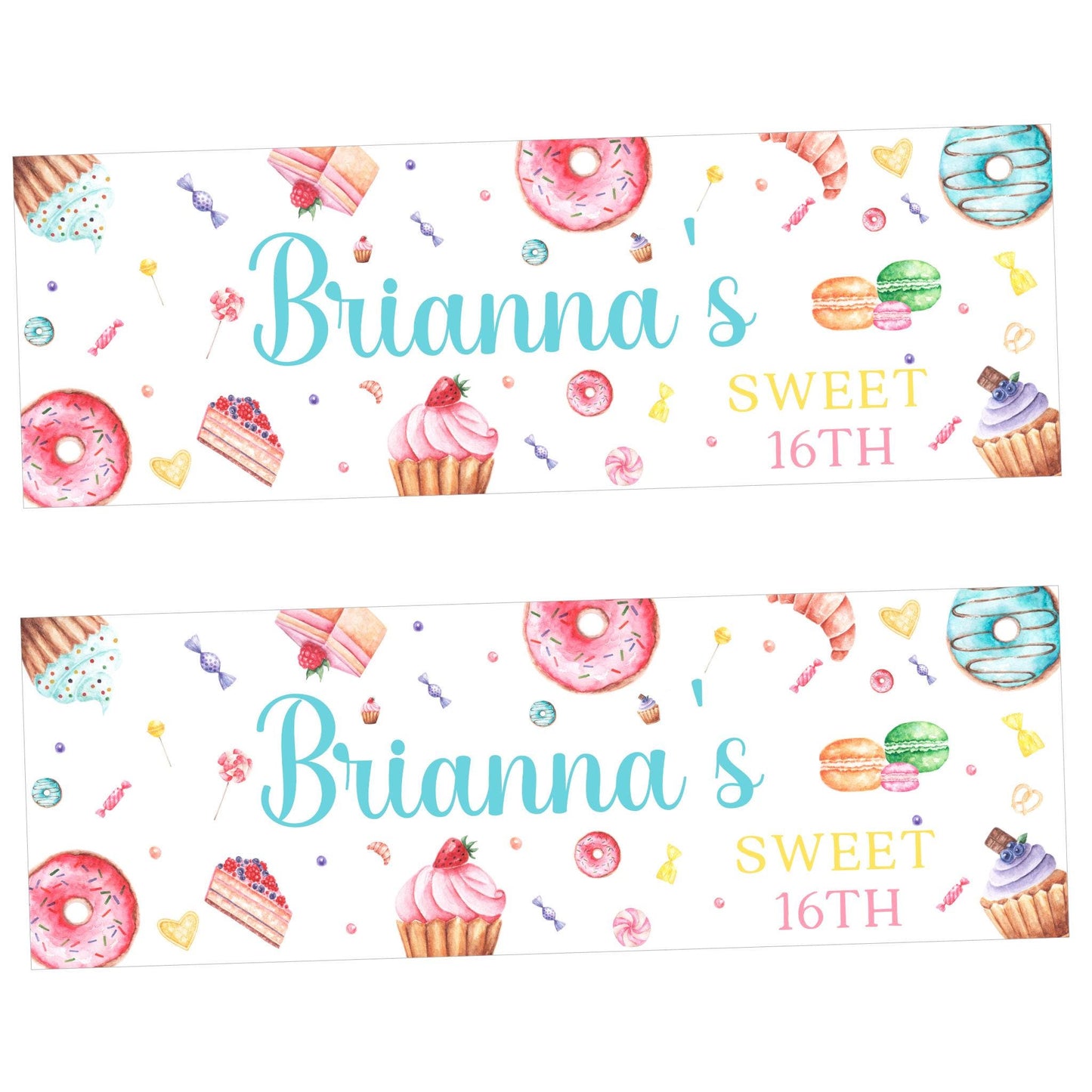 Personalised Happy Birthday Party Banner, Party Decor, Add Name Age, Sweets Cakes Design