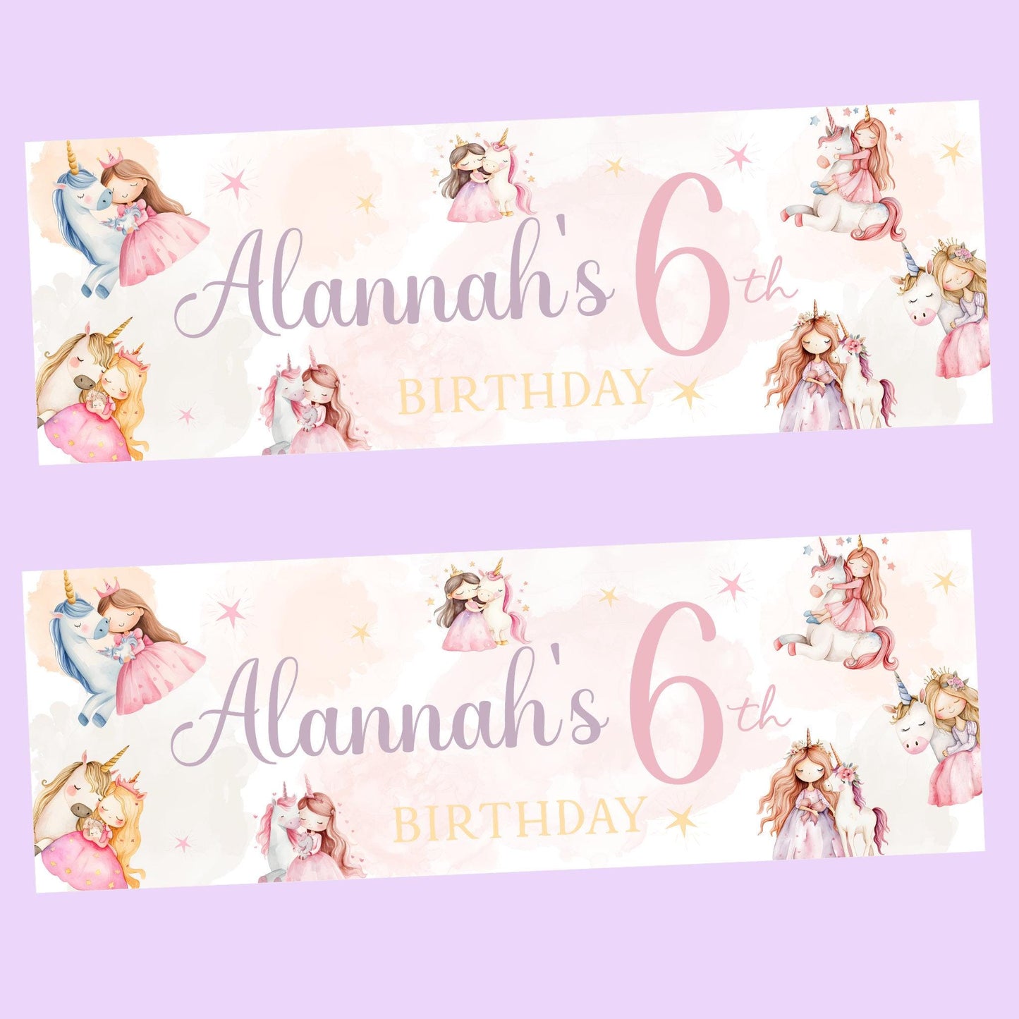 Personalised Happy Birthday Party Banner, Party Decor, Add Name Age, Princess Unicorn Theme