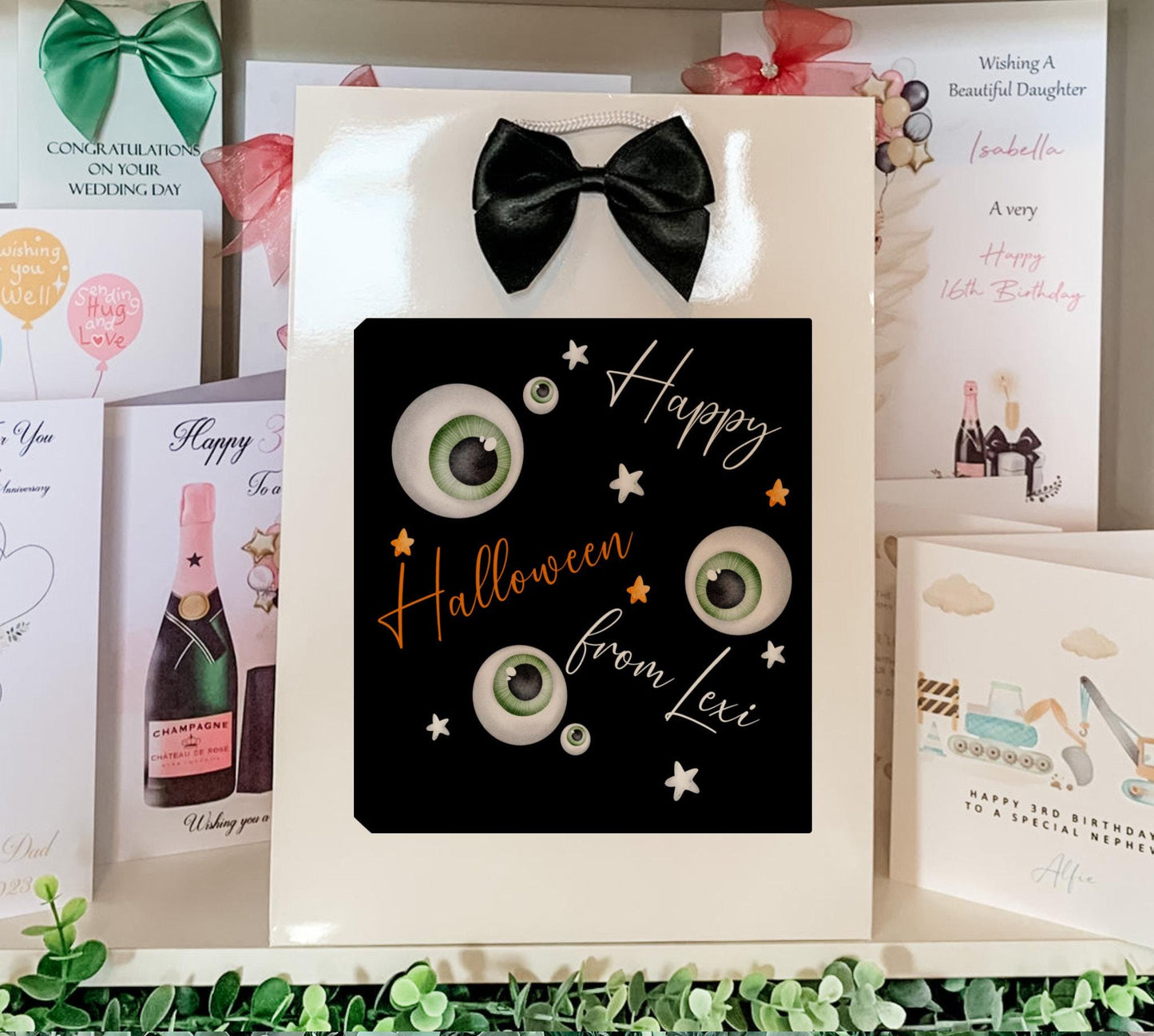 Personalised Halloween Gift Bag Son Daughter Grandson Granddaughter funny eyeball gift bag treat bag sticker