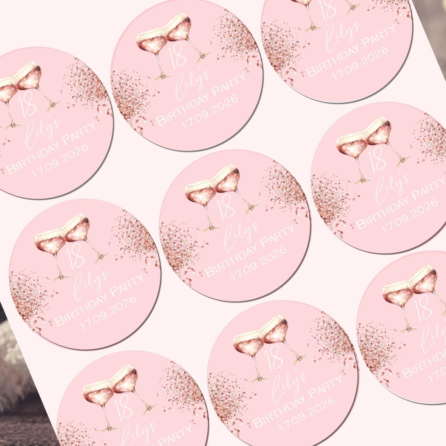 Personalised Birthday Stickers for Favours Party Bags Birthday Cake Seals Birthday Labels Celebration stickers Champagne stickers