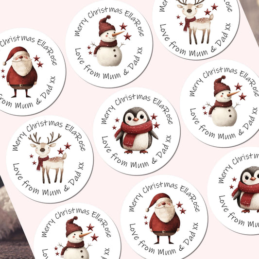 Personalised christmas stickers for gift tags name labels present wrapping