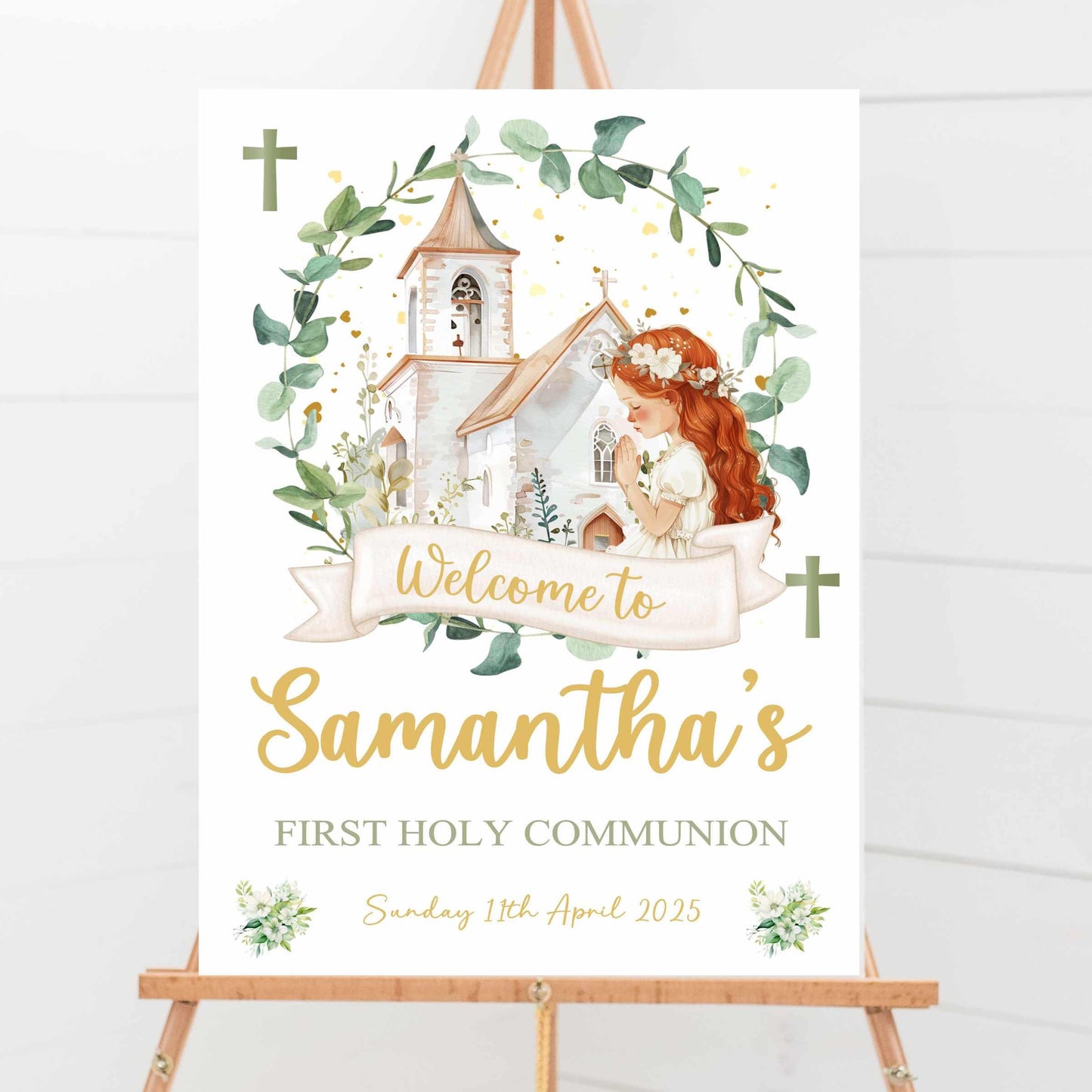 Printed Personalised Girls First Holy Communion Welcome Sign, Custom Baptism & Christening Sign