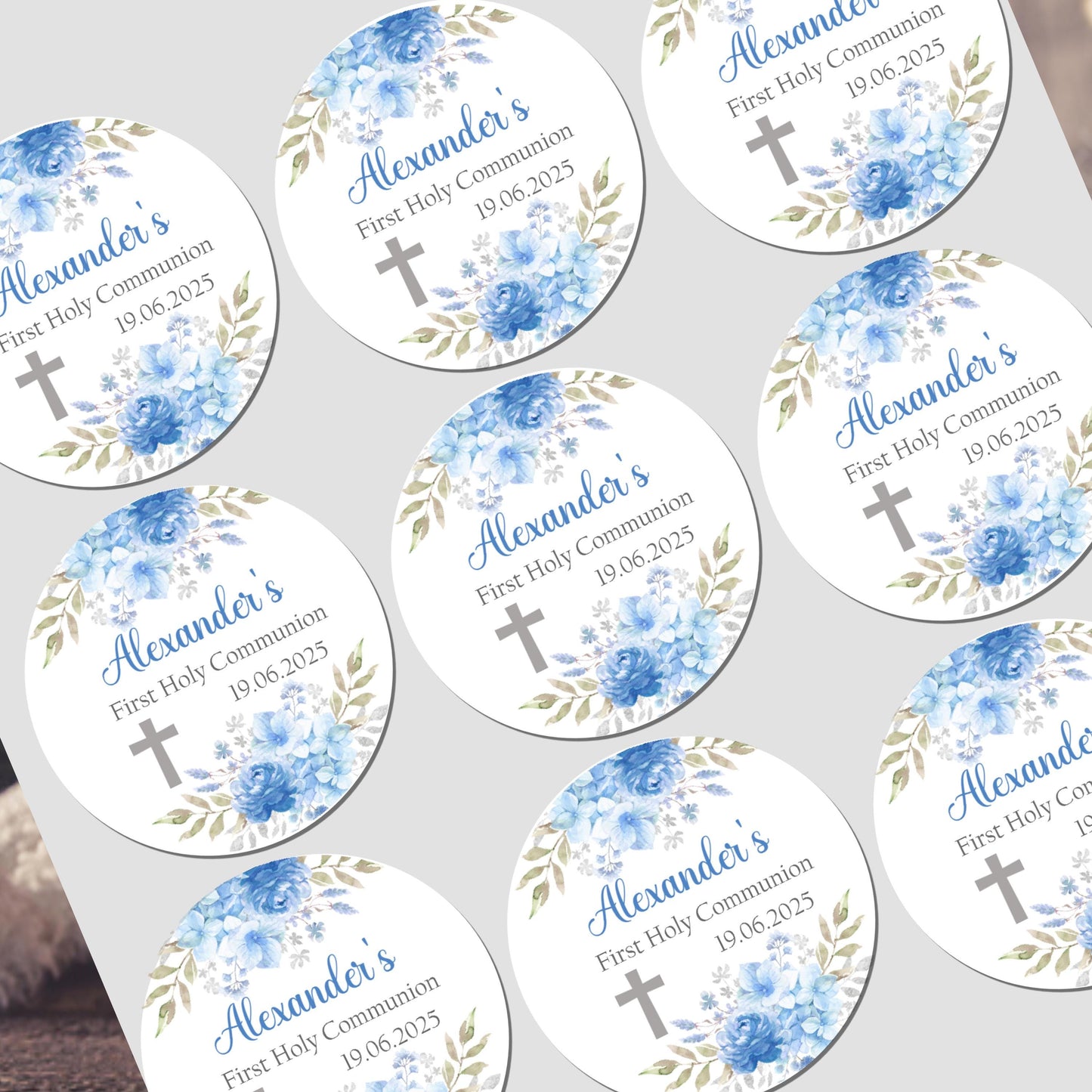 Personalised First Holy Communion Stickers, Party Bag Stickers, Sweet Cone Bags, Christening, Baptism