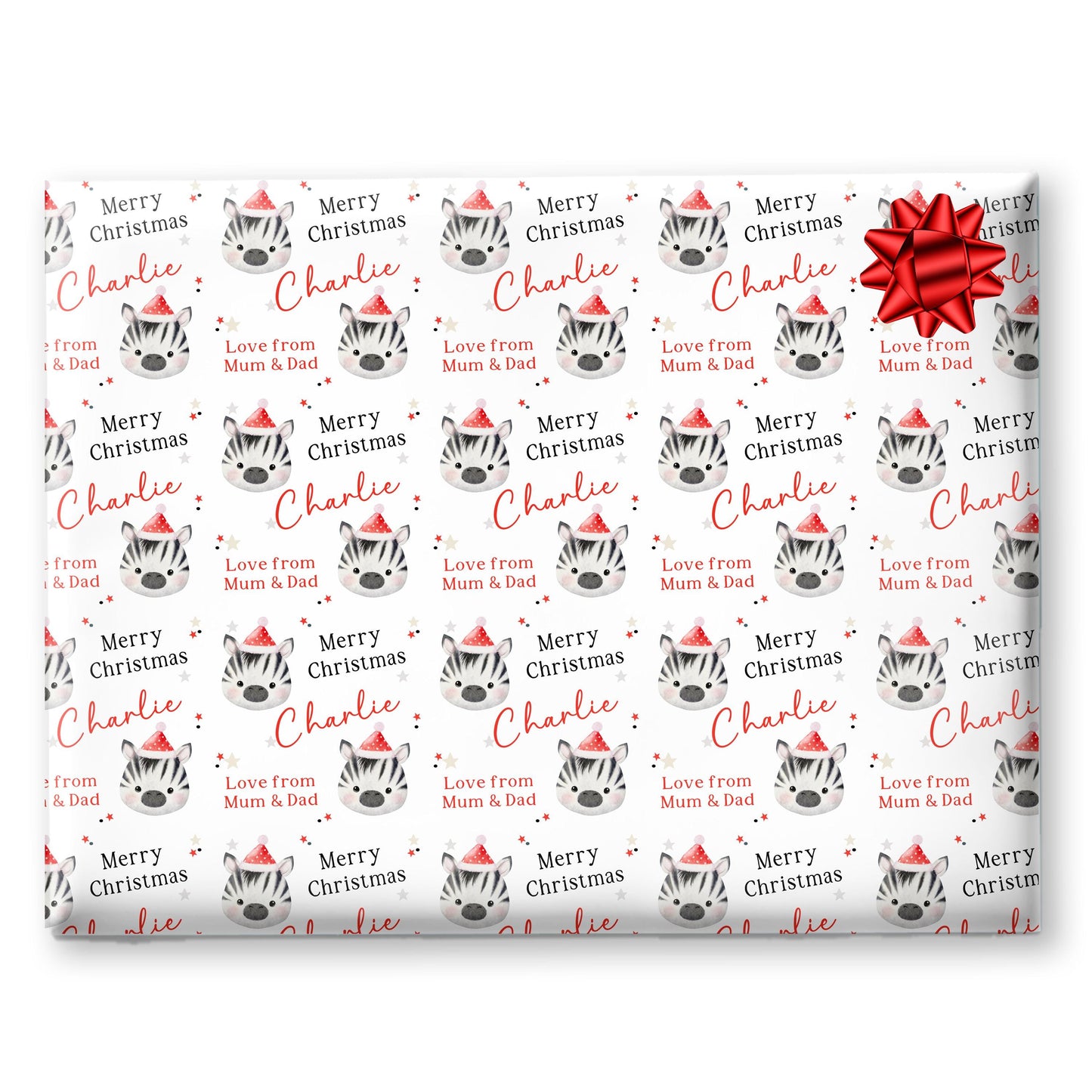 Christmas Gift Wrapping Paper,Personalised Girls or Boys Paper, Gift Wrap Zebra Childrens