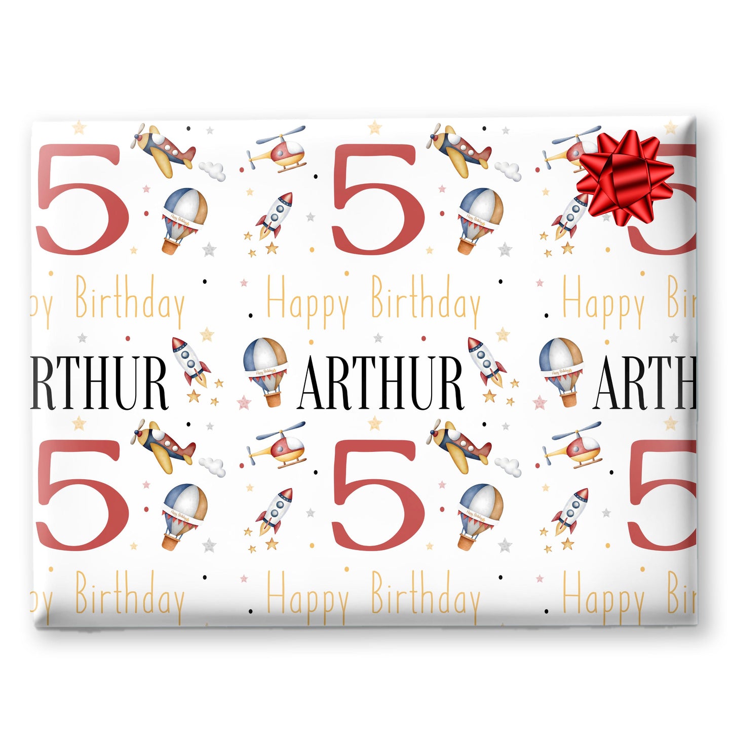 Personalised Gift Wrapping Paper,  Custom Name Rocket, Helicopter, Aeroplane