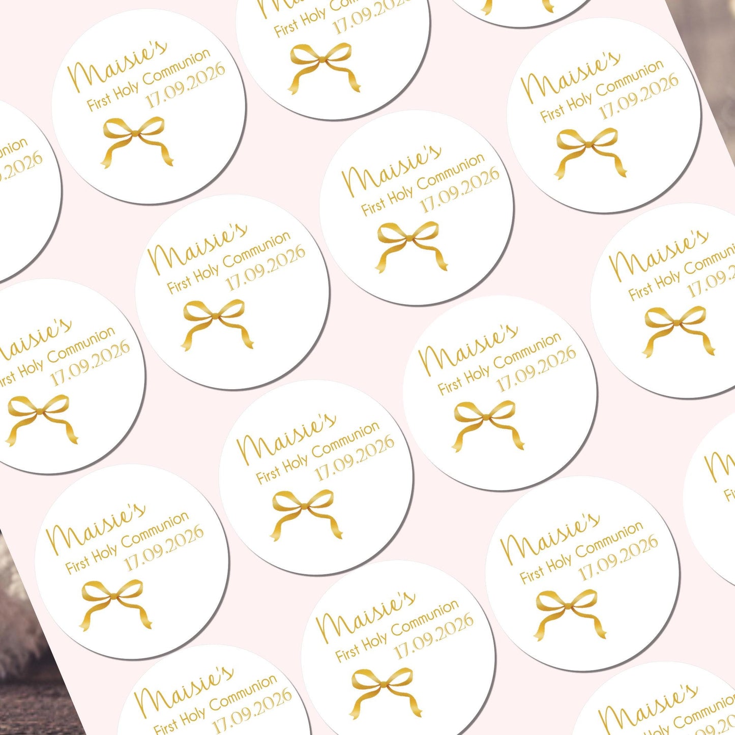 Personalised First Holy Communion Stickers, Party Bag Stickers, Sweet Cone Bags Party Favours Baptism Christening