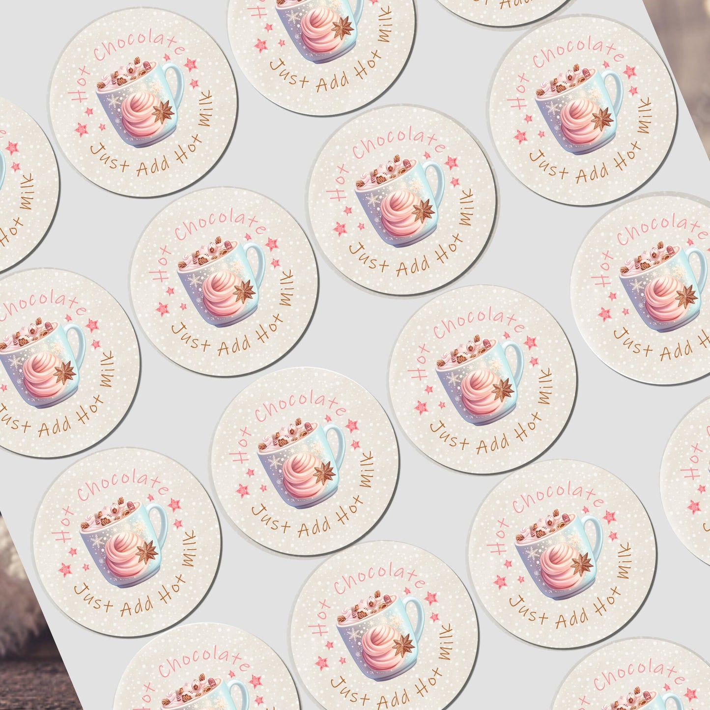 Personalised Christmas Stickers for Hot Chocolate Gift Wrap Label