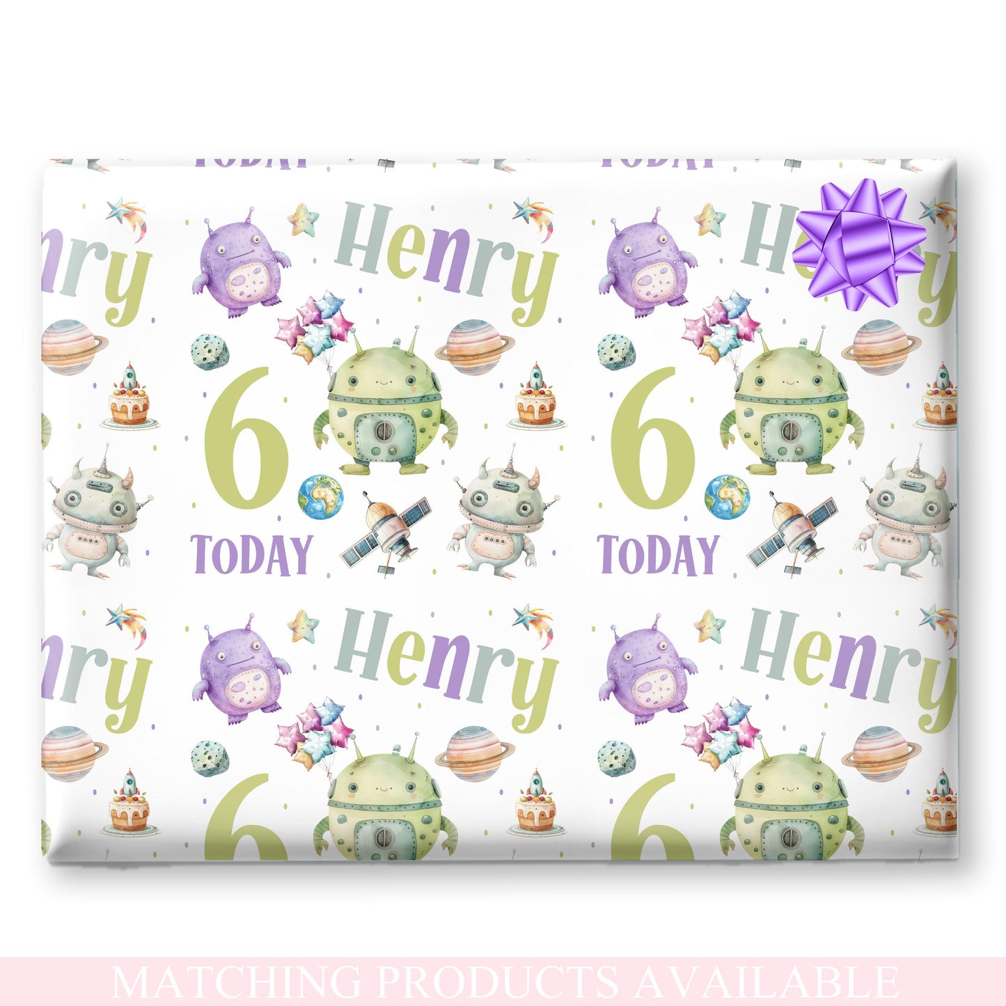 Personalised Aliens Gift Wrap, Personalised Kids Birthday Wrapping Paper, Gift Wrap for Children, Fun Gift Wrap for Grandson, Son, Daughter