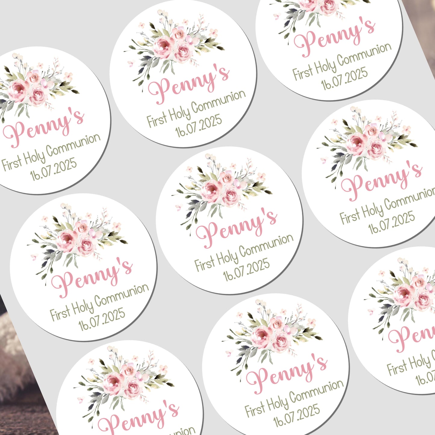 Personalised First Holy Communion Stickers, Party Bag Stickers, Sweet Cone Bags