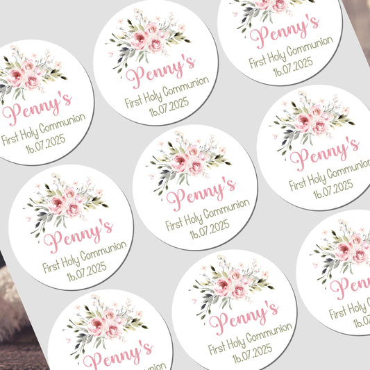 Personalised First Holy Communion Stickers, Party Bag Stickers, Sweet Cone Bags