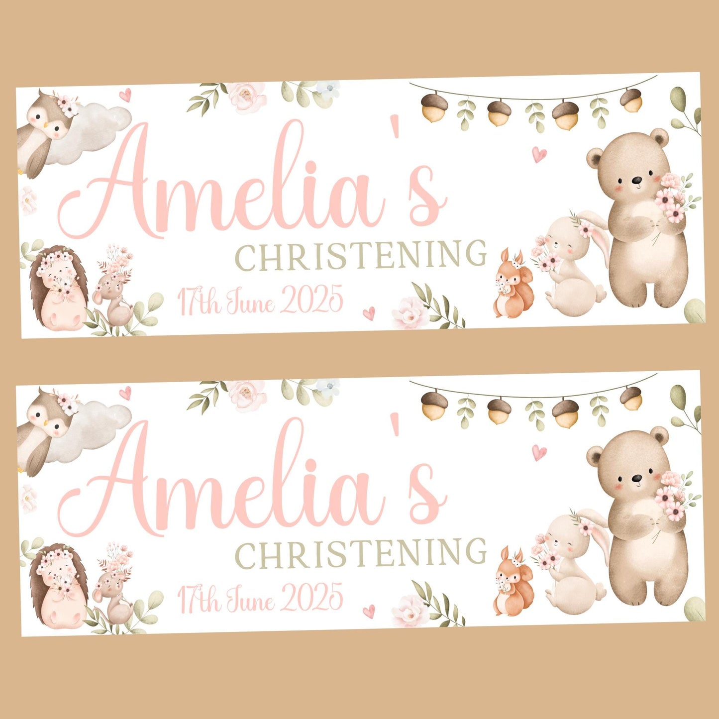 Personalised Christening Banner , Baptism decoration, Banners for christening, religious decorations, christening celebration decor, Animals