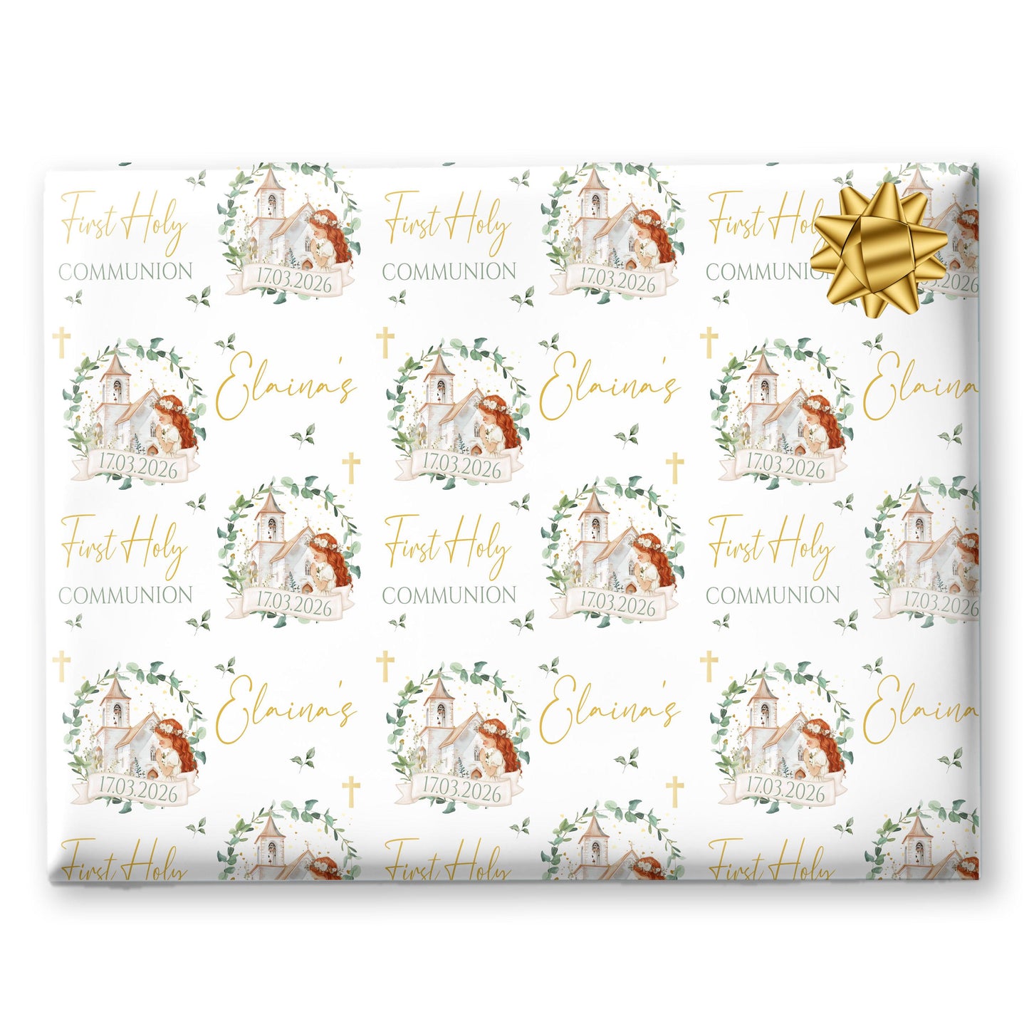 First Holy Communion Wrapping Paper – Personalised with Name & Date