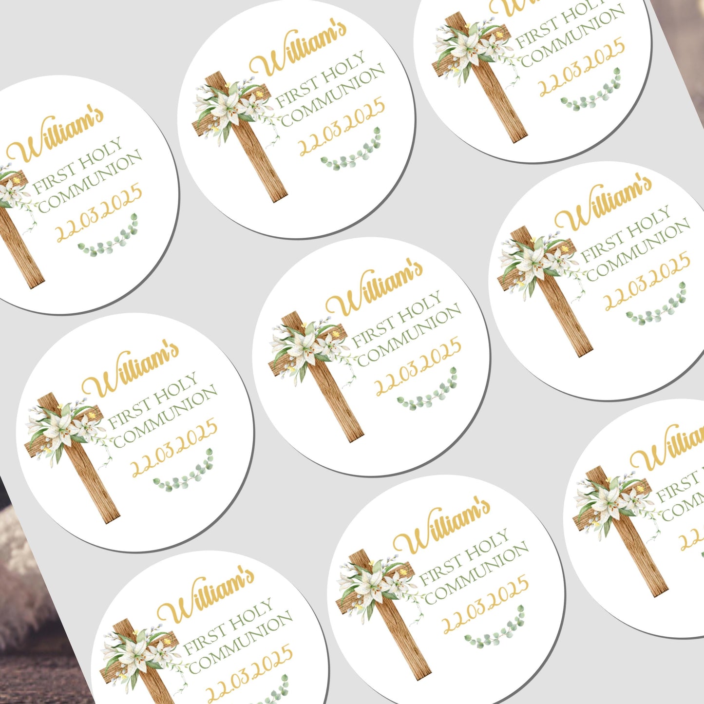 Personalised First Holy Communion Stickers, Party Bag Stickers, Sweet Cone Bags