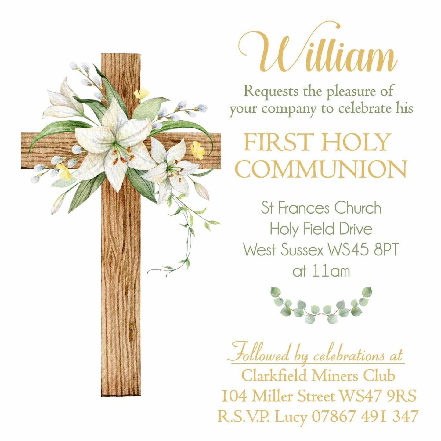10 Printed Personalised First Holy Communion Invitations, Baptism or Confirmation Party
