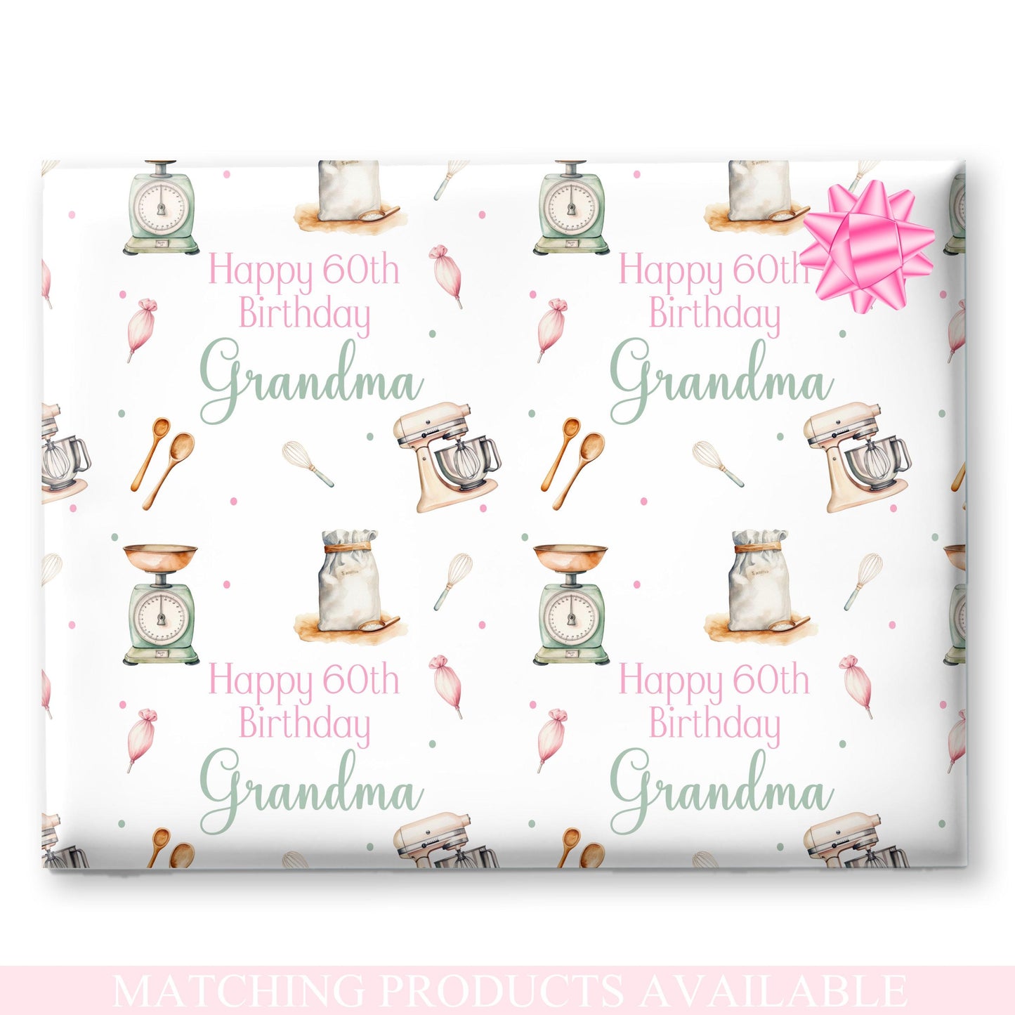 Personalised Food Baking Gift Wrapping Paper Custom Name & Cute Baking Design for Food Lovers