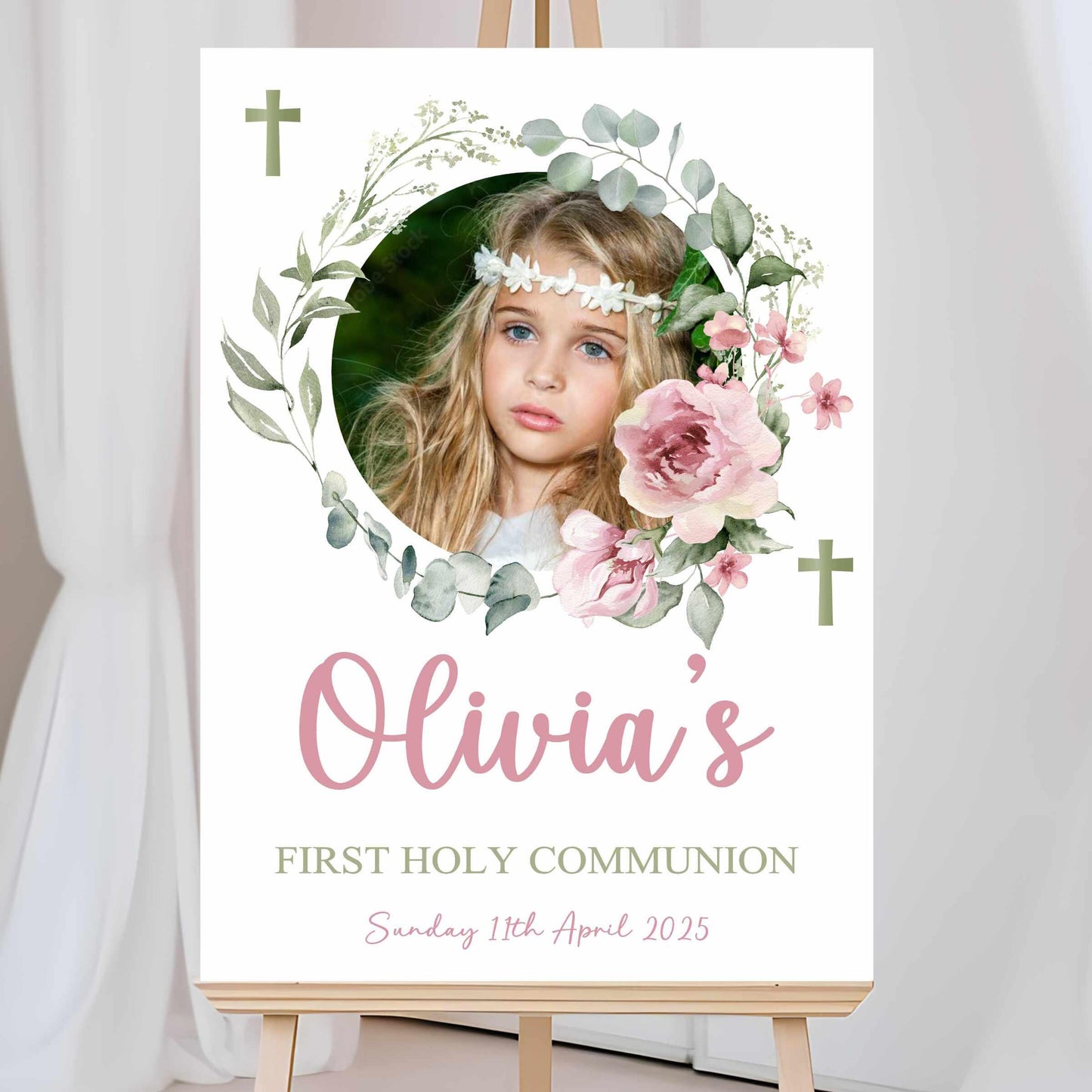 Printed Personalised First Holy Communion Welcome Sign, Custom Baptism & Christening Sign