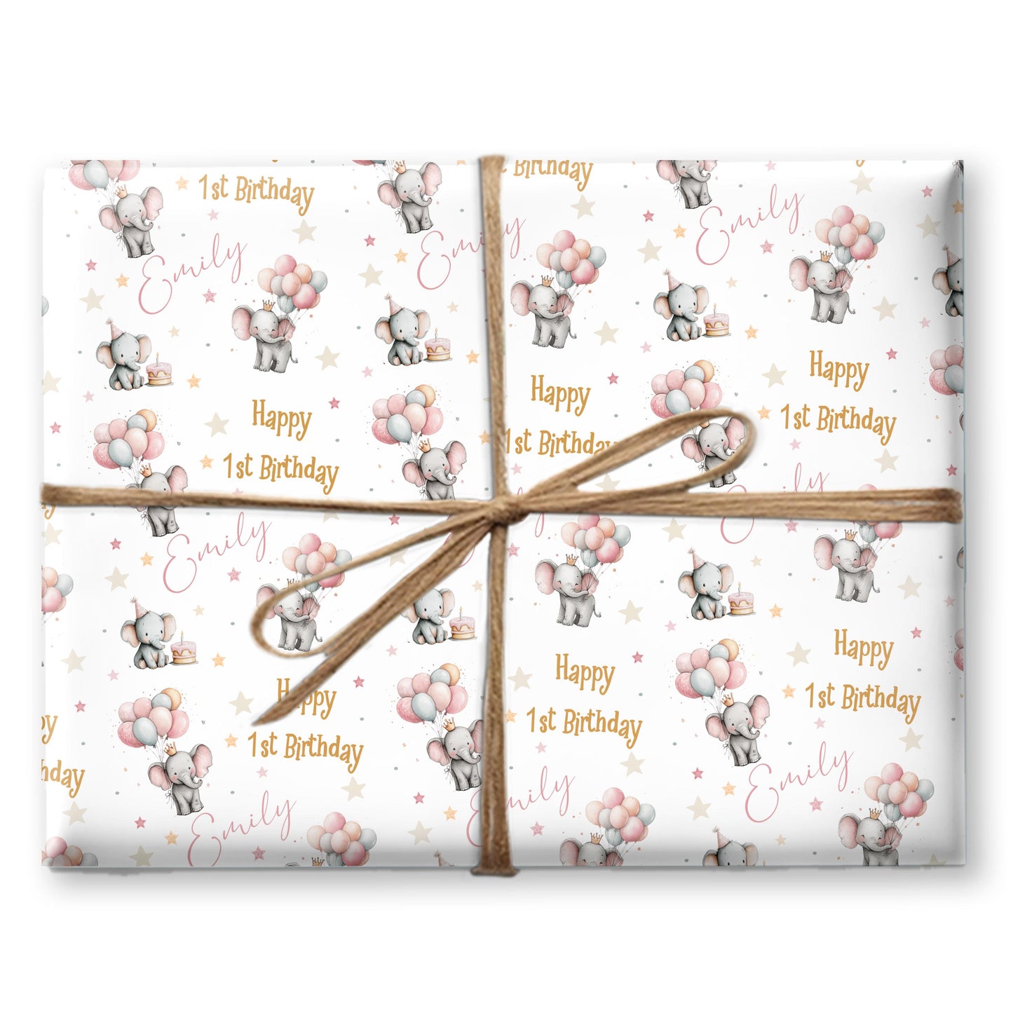 Personalised Elephant Wrapping Paper, Custom Gift Wrap for Kids & Baby Birthday Baby Shower and Kids Gift Wrap Cute Animal Gift Wrap