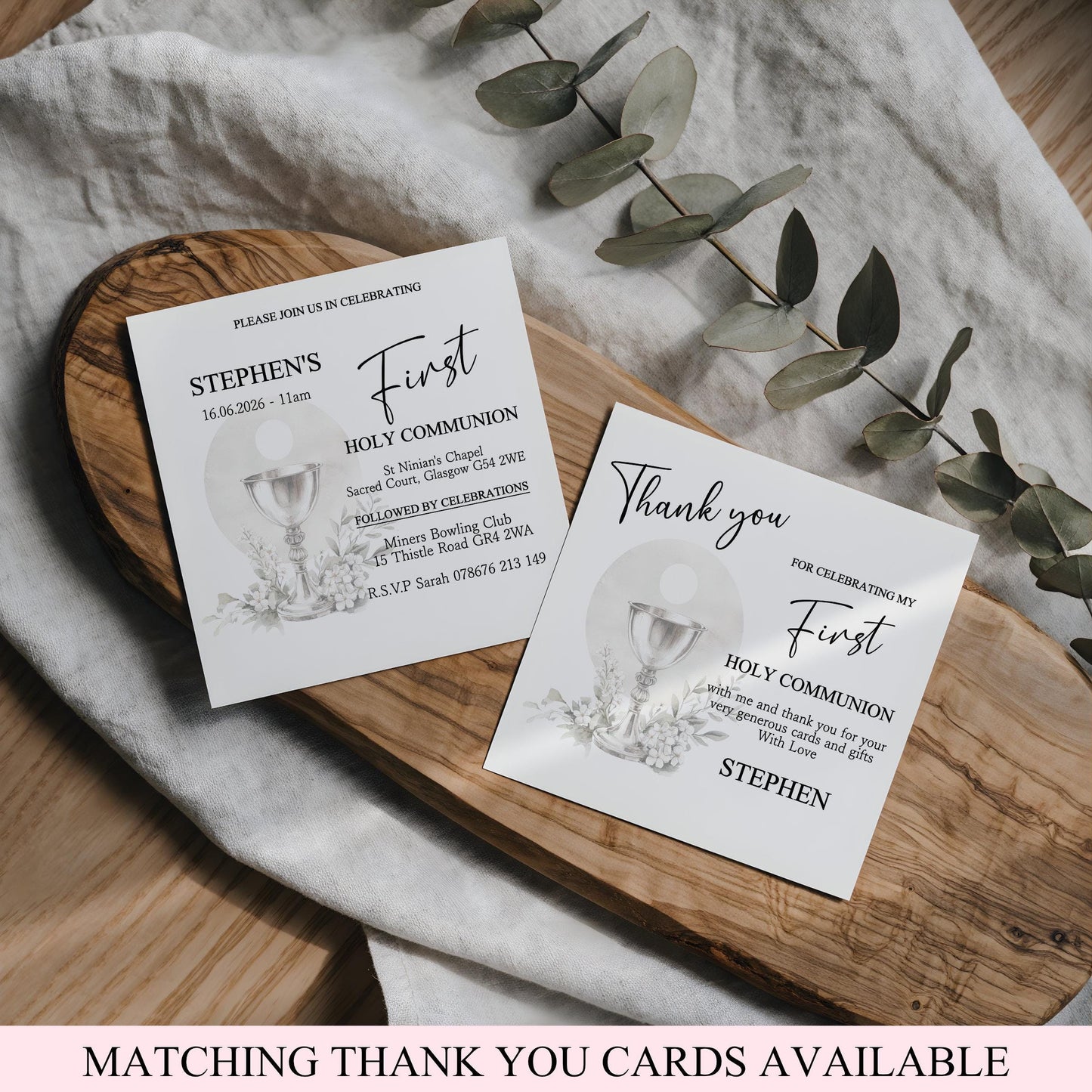 Printed Personalised First Holy Communion Invitations, Baptism or Confirmation Party